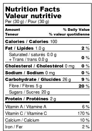 Dehydrated oranges - Nutrition Facts